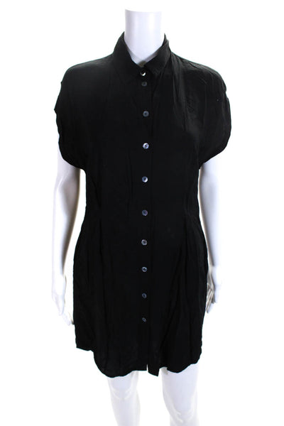 LaMarque Womens Button Front Short Sleeve Collared Shirt Dress Black Size Small