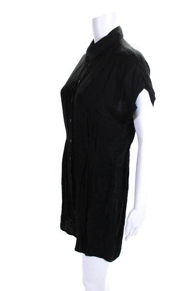 LaMarque Womens Button Front Short Sleeve Collared Shirt Dress Black Size Small