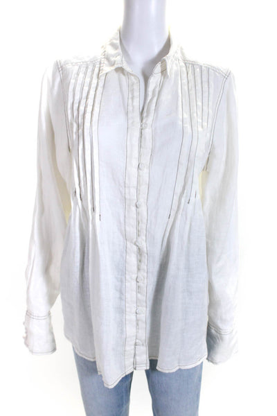 Free People Womens Linen Long Sleeves Button Down Shirt White Size Medium