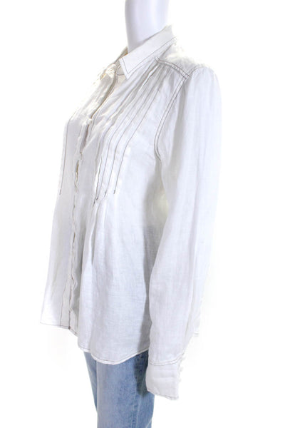 Free People Womens Linen Long Sleeves Button Down Shirt White Size Medium