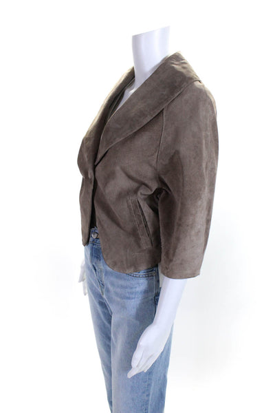 June Womens Suede Button Closure Cropped Jacket Taupe Brown Size Small