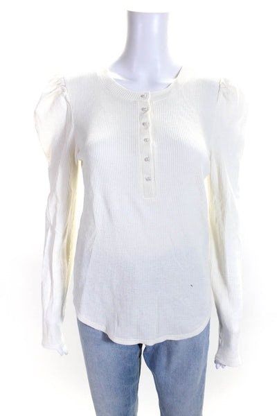 Generation Love Womens Ivory Waffle Knit V-neck Long Sleeve Blouse Top Size M