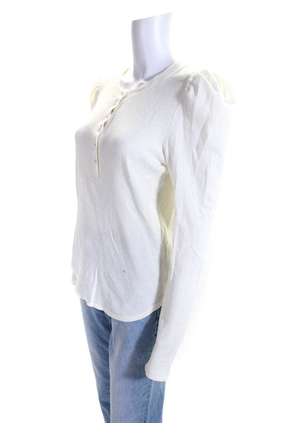 Generation Love Womens Ivory Waffle Knit V-neck Long Sleeve Blouse Top Size M