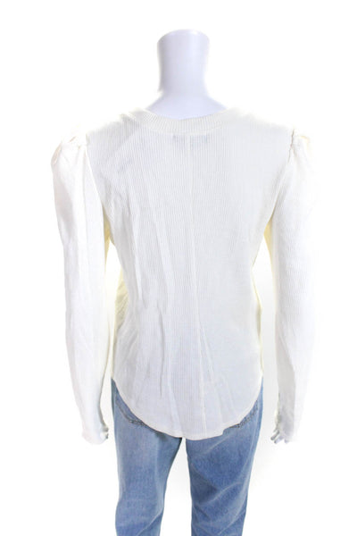 Generation Love Womens Ivory Waffle Knit V-neck Long Sleeve Blouse Top Size M