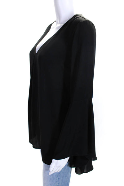Amanda Uprichard Womens Black V-Neck Bell 3/4 Sleeve Blouse Top Size M