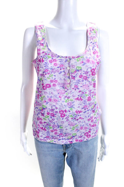 Love Shack Fancy Womens Pink Cotton Floral Scoop Neck Sleeveless Tank Top Size M