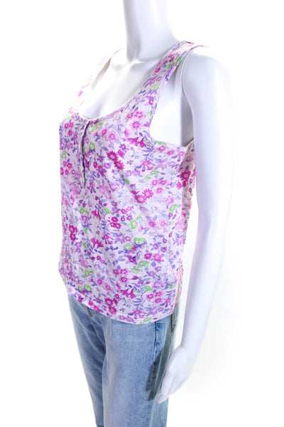 Love Shack Fancy Womens Pink Cotton Floral Scoop Neck Sleeveless Tank Top Size M