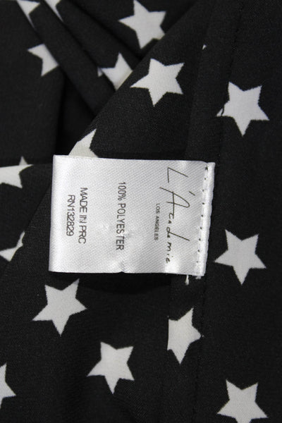 L'Academie Womens Black Star Print Tie Front Long Sleeve Blouse Top Size L