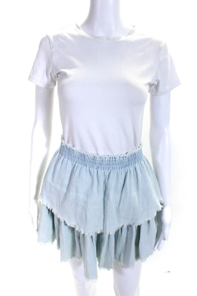 Generation Love Womens Light Blue Cotton Chambray Ruffle Tiered Skirt Size M