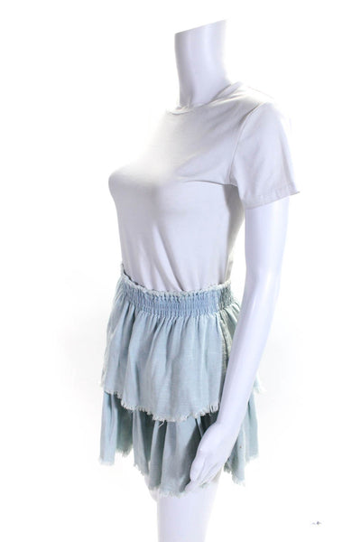 Generation Love Womens Light Blue Cotton Chambray Ruffle Tiered Skirt Size M