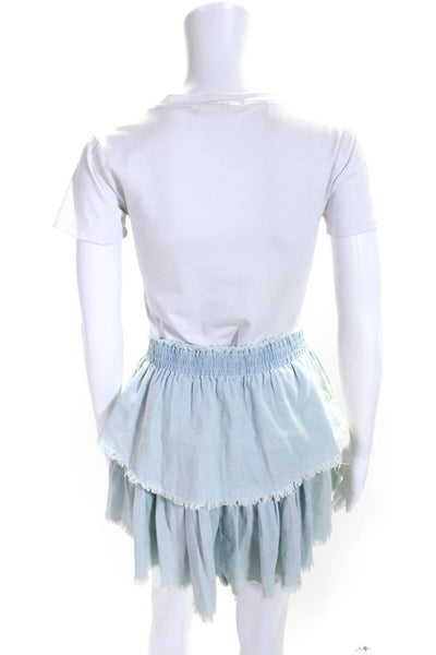 Generation Love Womens Light Blue Cotton Chambray Ruffle Tiered Skirt Size M