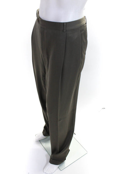 Hickey Freeman Mens Wool Pleated Front Straight Leg Trousers Tan Brown Size 44