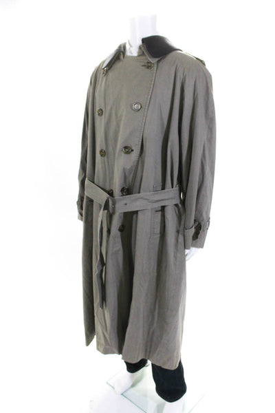 Burberrys Mens Button Down Belted Trench Coat Gray Cotton Size Medium