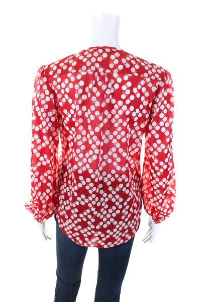 Trina Turk Womens Silk Spotted Round Neck Long Sleeve Blouse Top Red Size P