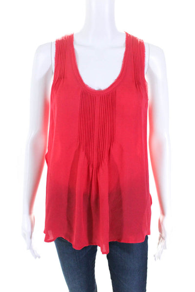 Joie Womens Silk Pleated Scoop Neck Pullover Tank Top Blouse Pink Size XS