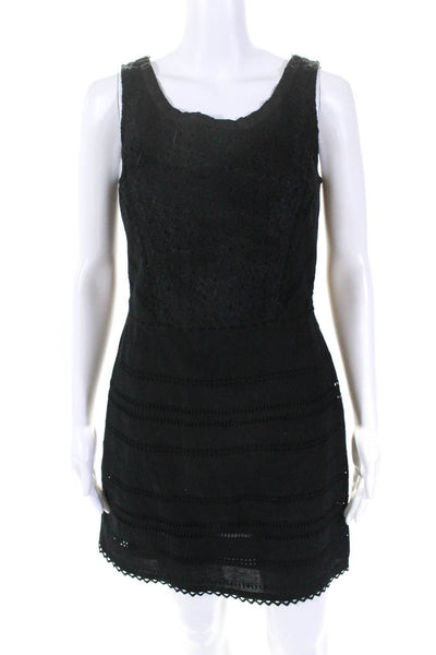 J Crew Womens Cotton Embroidered Round Neck Sleeveless Dress Black Size 2