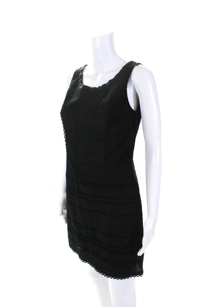 J Crew Womens Cotton Embroidered Round Neck Sleeveless Dress Black Size 2