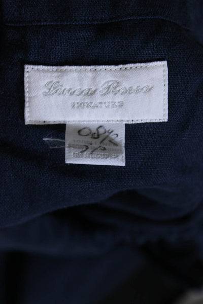 Linea Rossa Womens High Rise Drawstring Pleated Linen Pants Blue Linen Size 6