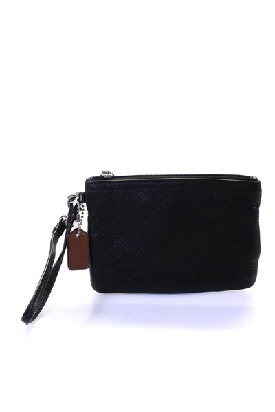 Coach Womens Pebble Grain Leather Zip Top Small Black Wristlet Wallet