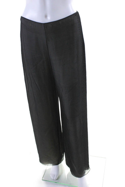 Neil Bieff Womens Chiffon Sequined High Rise Zip Up Wide Leg Pants Black Size S