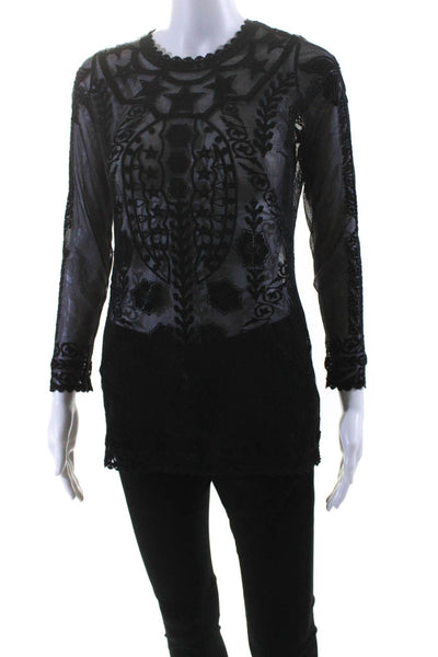 Isabel Marant Womens Embroidered Long Sleeves Blouse Black Size EUR 40