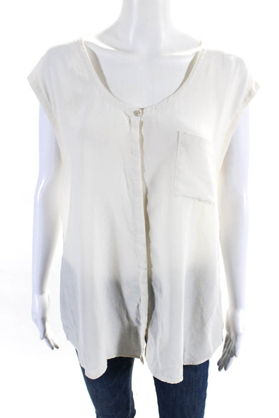 Eileen Fisher Womens Silk Scoop Neck Sleeveless Button Up Blouse Beige Size M
