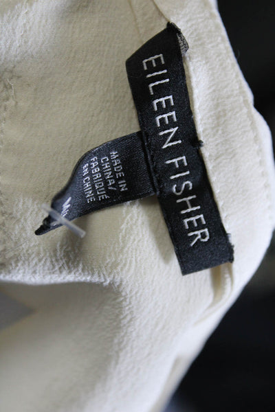 Eileen Fisher Womens Silk Scoop Neck Sleeveless Button Up Blouse Beige Size M