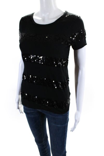 J Crew Collection Womens Sequined Short Sleeves Blouse Black Size Extra Small