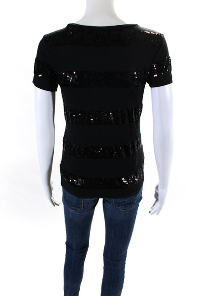 J Crew Collection Womens Sequined Short Sleeves Blouse Black Size Extra Small