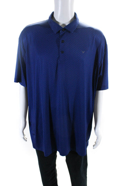 Callaway Mens Spotted Print Button Collared Short Sleeve Polo Top Blue Size 2XL