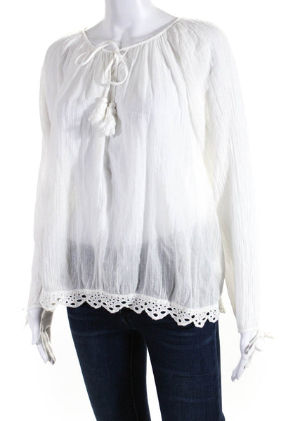 Love Shack Fancy Womens White Cotton V-Neck Long Sleeve Blouse Top Size 0