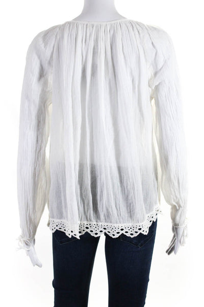 Love Shack Fancy Womens White Cotton V-Neck Long Sleeve Blouse Top Size 0