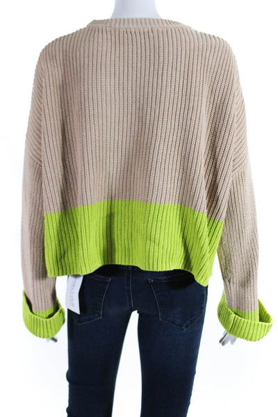 525 Womens Pullover Crew Neck Cropped Sweater Brown Green Cotton Size Large
