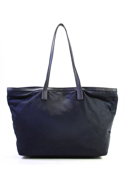 Tory Burch Womens Large Double Handle Logo Nylon Tote Handbag Navy Blue
