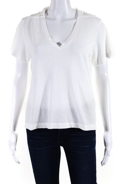 Raquel Allegra Womens Collared V Neck Short Sleeved Basic Shirt White Size 0