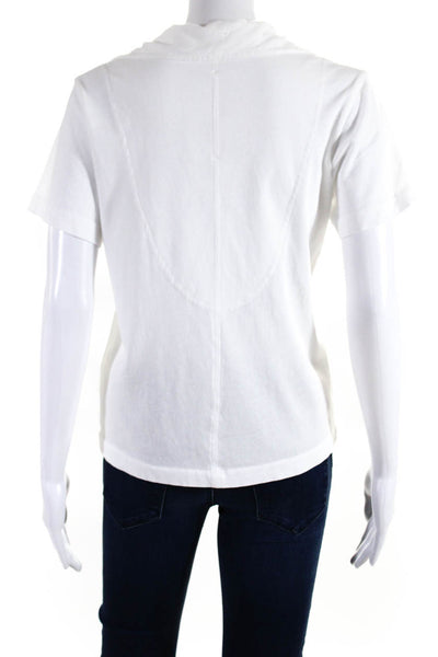 Raquel Allegra Womens Collared V Neck Short Sleeved Basic Shirt White Size 0