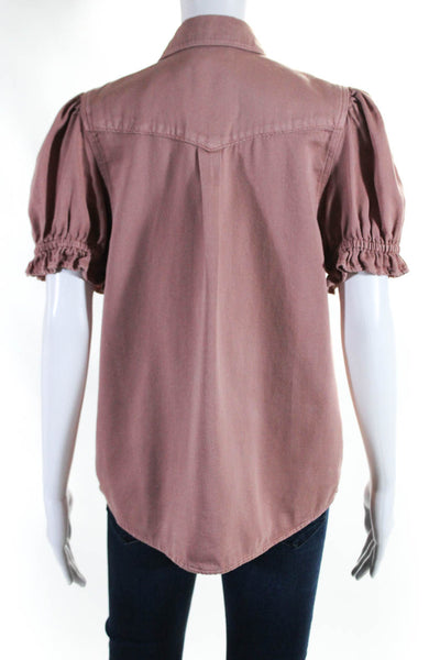 Ba&Sh Womens Collared Short Puff Sleeved Snap Button Down Shirt Pink Size 1