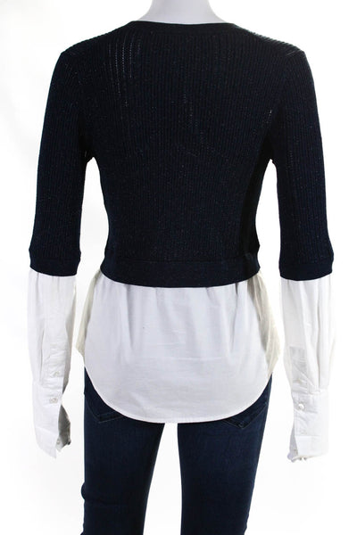 Veronica Beard Womens Layered Shirt Long Sleeved Sweater Navy Blue White Size S