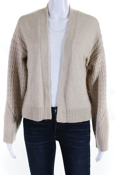 Intermix Womens Long Sleeved Cable Knit Open Front Cardigan Beige Tan Size S