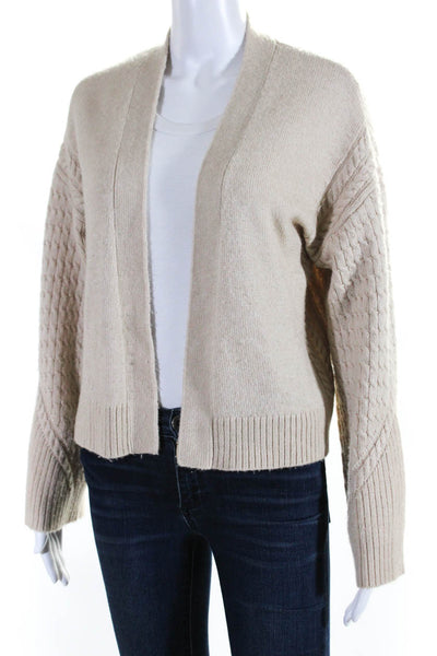 Intermix Womens Long Sleeved Cable Knit Open Front Cardigan Beige Tan Size S