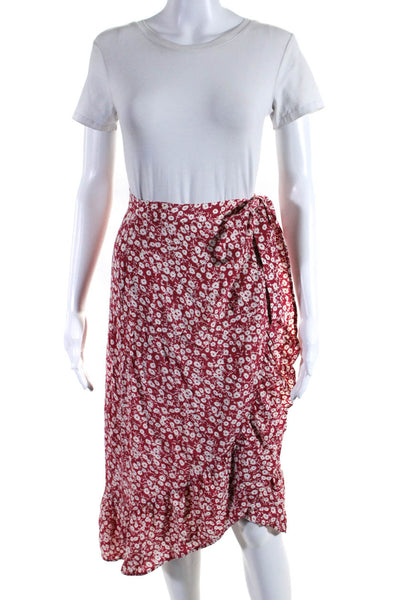 Rails Womens Floral Ruffle High Low Knee Length Tied Wrap Skirt Red White Size S