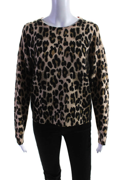 Escada Womens Wool Animal Print Long Sleeve Pullover Sweater Top Brown Size S