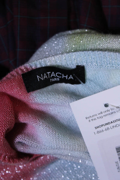 Natacha Women's Crewneck Long Sleeves Glitter Multicolor Pullover Sweater Size M