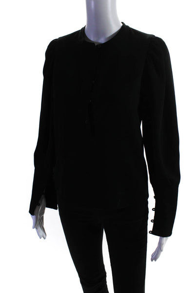 ALC Women's Round Neck Long Sleeves Half Button Up Blouse Black Size 2