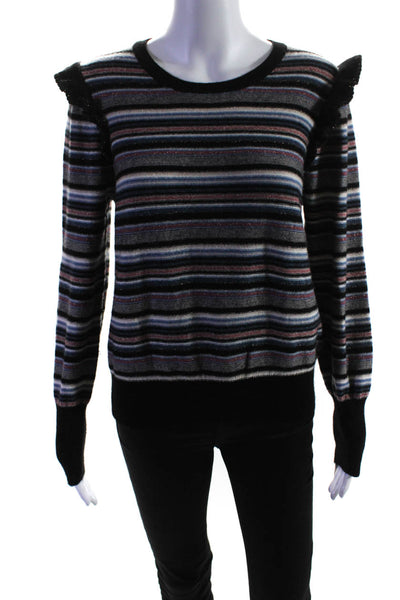 Joie Women's Crewneck Long Sleeves Ruffle Multicolor Stripe Sweater Size L