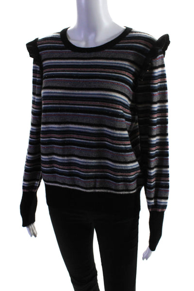 Joie Women's Crewneck Long Sleeves Ruffle Multicolor Stripe Sweater Size L