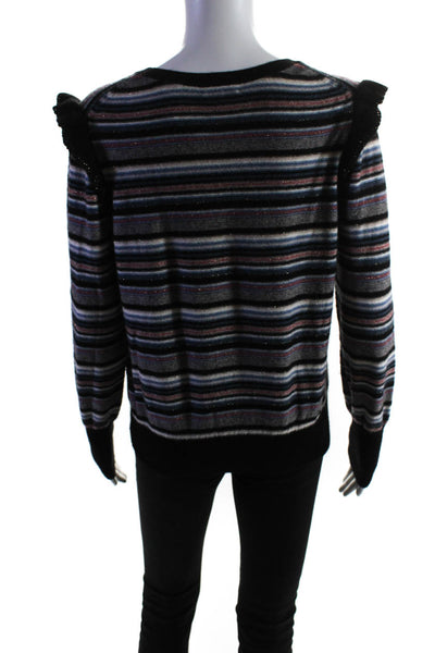 Joie Women's Crewneck Long Sleeves Ruffle Multicolor Stripe Sweater Size L