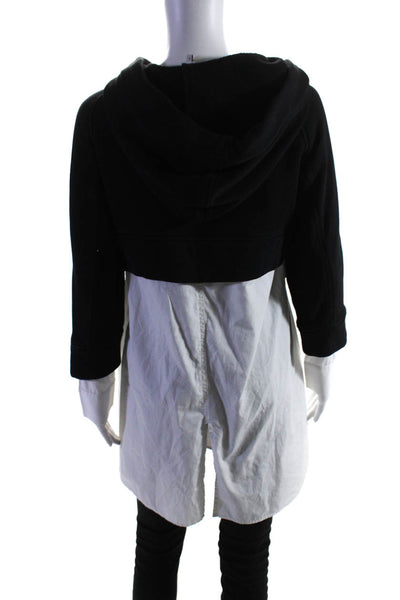 Sea Women's Hood Long Sleeves Pockets Tunic Sweatshirt  Black White Size S