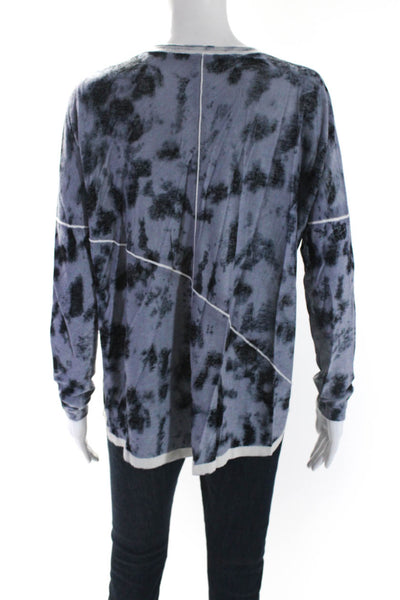 Kokun Womens Tie-Dye Print V-Neck Long Sleeve Knit Shirt Top Gray Black Size S