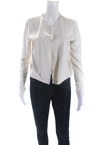 Burning Torch Womens Leather Front Thin Knit Open Cardigan Ivory White Size M
